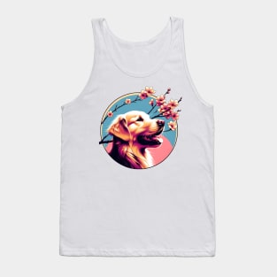 Joyful Golden Retriever with Spring Cherry Blossoms Tank Top